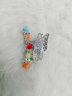 house of common Elegant Butterfly & Floral Silver Crystal Hair Claw– Hair Clutcher For Women Hair Claw(Silver)