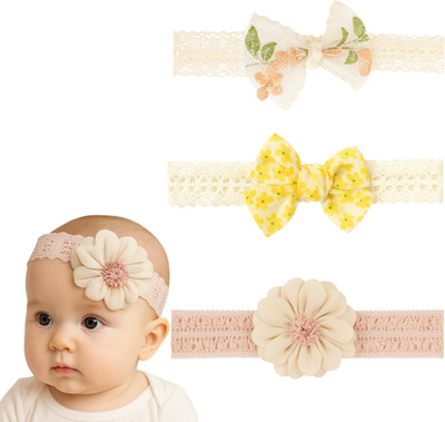 RosaStella Baby Girl Lace Headbands Set – 3 Soft & Flower Styles Head Band(White, Yellow, Brown, Multicolor)