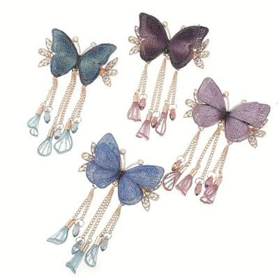 Ashkash 1pcs Glitter Butterfly Hair Claw Clip Elegant Rhinestone Tassel Back Clip Hair Clip(Multicolor)
