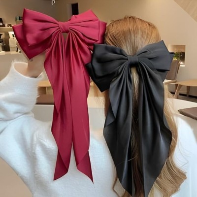 Dreamish Imitation Combo of Black & Maroon Double Bow Hair Clip for Women Girls Hair Accessories. A Hair Clip(Black, Maroon)