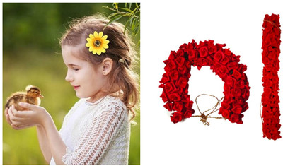 PSYCHFLORE RED ROSE GAJRA WITH YELLOW SUNFLOWER CLIP SET OF 2 PC-C4 Hair Accessory Set(Multicolor)