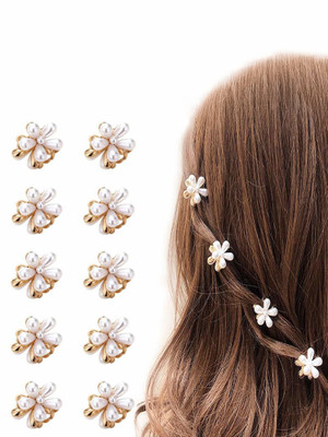 Myra Collection Mini Pearl Claw Clip Retro pack of 12 Hair Clip(Gold, White)
