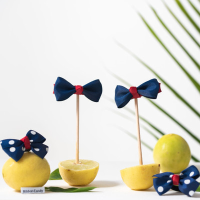 RibbonCandy Cute APair of Alligator Clip and A Pair of Rubberband - Navy Blue Hair Accessory Set(Blue)