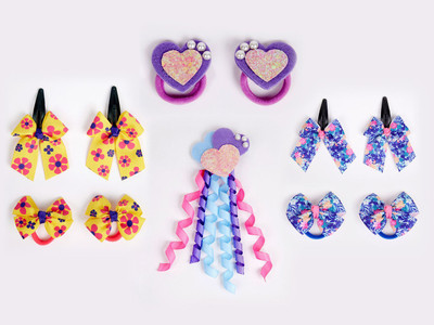 RibbonCandy 1 Glittery dangler,2 Pair printed tic-tacs & 3 Pair rubberbands - Multi color2 Hair Accessory Set(Multicolor)