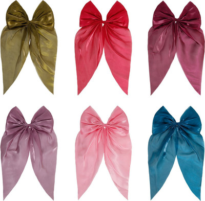 Radhu & Kabby Satin Hair Bow for Girl Women Silk French Bow Large Bow Hair Slides Metal Clip Hair Clip(Green, Pink, Purple, Turquoise, Blue)