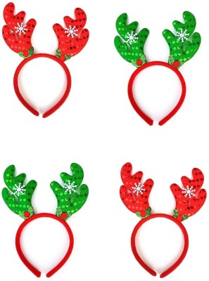 INFISPACE Christmas Reindeer Antlers Headband with Bells & Xmas Fancy ,Pack of 4 Combo Hair Band(Red, Green)