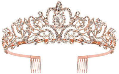 Rubela Crystal Tiara and Crown Women Stylish Crowns with Comb Tiaras for Girls Kids Hair Band(Pink)