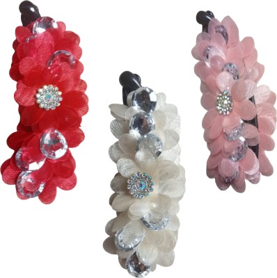 Shivoria New design crystals/ stone banana/Mirchi shape hair clip for girls women Banana Clip(Red, White, Pink)
