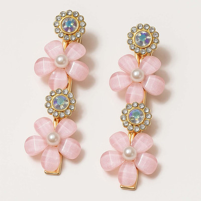 Alvero 2Pc Elegant Floral Crystal & Pearl Hair Clips for Women, Korean Style Shining Hair Clip(Pink)