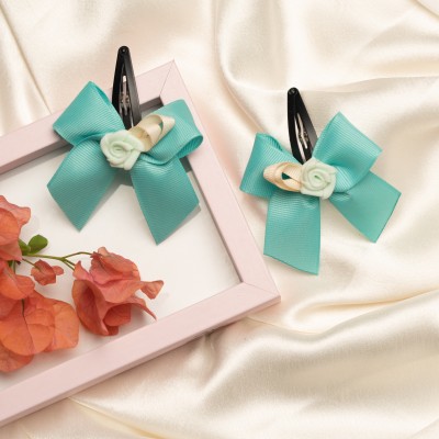 RibbonCandy Bow With Rose on Tic Tac Pin - Green Tic Tac Clip(Green)