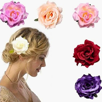 asfly Rose Flower Juda Pin Artificial Red Rose Flower Hair Clip Hair Pin(Multicolor)