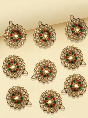 fabula Jadai Billai for Women 9 Pieces with Red Maroon & Green Stones - Choti Pins Hair Pin(Red, Green, White)