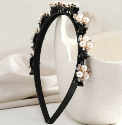 DeeKay Women Fashion Pearl Floral Claw Clip Headband Hair Styling Hair Band(Gold)