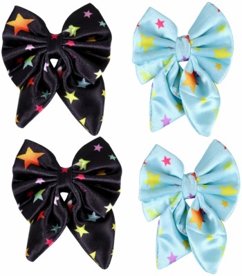 RHYNISH Girls Fancy Satin Star Print Rabbit Ear Bow Alligator Hair Clip(Black, Blue)