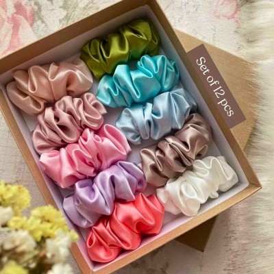 URBAN OX Satin scrunchies for women / girls (Pack of 12 ) Soft Hair Ties Rubber Band(Multicolor)