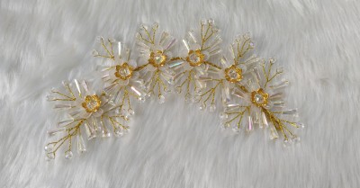 Shetu White Pencil, Small Golden Flowers Hair Veni, Hair Brooch, Juda Clips.(White) Hair Accessory Set(Gold)