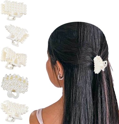 Lykaa Stylish Fancy Pearl Hair Claw Fashionable Clip Clutcher Hair Barrettes Pack of 5 Hair Claw(White)