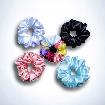 SHINING FASHION CLUB Premium Satin Scrunchies Anti-Hair-Breakage Hair Ties Scrunchies Set For Girls Rubber Band(Multicolor)