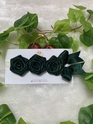 Joy's Creations Satin Fabric Rosey Posey Flower Design Headband for Girls (Dark Green) Head Band(Green)