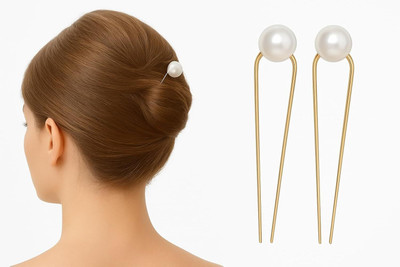 Diversa U Shaped French Twist Hair Pins with Pearl Decoration, Metal Hair Fork for Women Bun Clip(Gold)