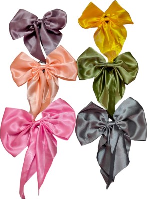 SENECIO 6Pc Satin Bow Korean Style Long Tail Barrette Tiara Hair Clips For Girls & Women Hair Clip(Pink, Green, Multicolor)