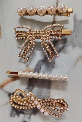 DELEENA Korean Party Hair Clips For Women & Girls || Pack of 4|| Hair Clip(Gold)