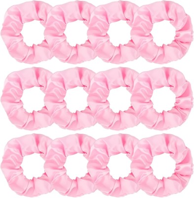 RimR Silk Satin Scrunchies Baby Pink (Medium) Pack of 12 Rubber Band(Pink)