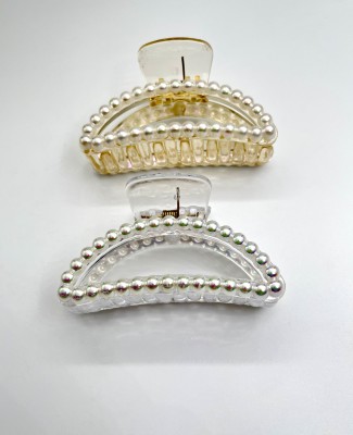 YourBlingBox 2 Pcs Large Stylish Pearl Claw Clutches for Girls And Women Hair Accessory Set(White, Gold)