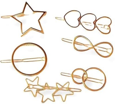 Vivalace in Shapes Pack of 6 Rectangle Star Heart Triangle for Girls & Women Hair Clip Hair Pin(Gold)