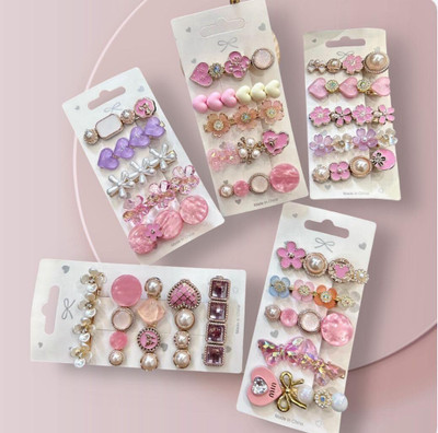 HAIR SPARKLES Korean Style Hair Clips and Pins, Pink Collection, Set of 5 Pieces Hair Pin(Multicolor)