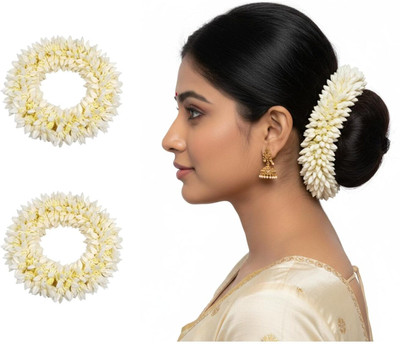 KRSNA CREATION Mogra Gajra Hair Accessories for Women & Girls (Pack of 2) Hair Scrunchies Rubber Band(White)