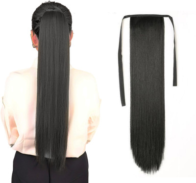 D-DIVINE Women Full Head Ribbon 24 Inch  Extension Wig Synthetic Straight Black  Hair Extension