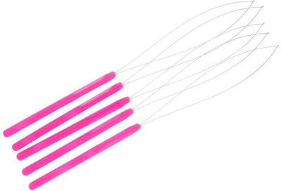 DreamExim 2 Loop Threader Pulling Needle for i tip hair extension micro hair beads Hair Accessory Set(Pink)