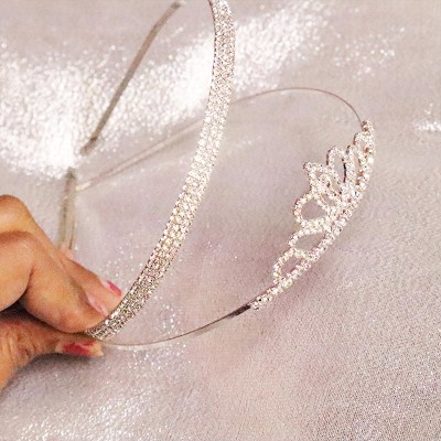 FLYHIGH Combo of 2 Rhinestone Queen Crown Tiara + Hair Band Hair Accessory Set(Silver)