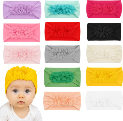 AmazingKarts Soft Stretch Baby Headbands With Big Bows – 13 Pack Head Band(Yellow, Pink, Black, White, Multicolor)