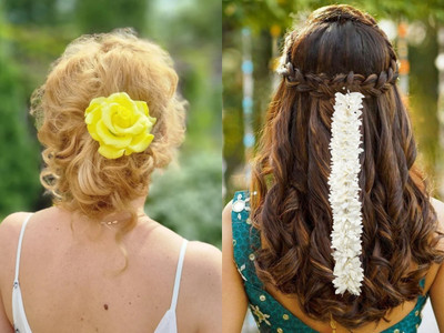PSYCHFLORE YELLOW ROSE PIN WITH WHITE FABRIC GAJRA SET OF 2 PC-I3 Hair Accessory Set(Multicolor)