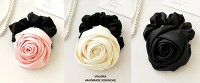 VRAJDRA ROSE SCRUNCHIE ,PACK OF 3 [PINK,OFFWHITE, BLACK] Rubber Band(Black, White, Pink)