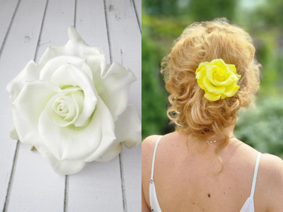 PSYCHFLORE YELLOW ROSE PIN WITH WHITE ROSE PIN SET OF 2 PC-Y0 Hair Accessory Set(Multicolor)