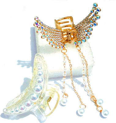 cinex Big butterfly hair clutcher with half moon shape claw Hair Claw(Gold, White)