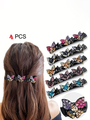 Tryzm Collection 4 PCS Braided for Women - Sparkling Crystal Stone butterfly dezine Hair Clip(Multicolor)