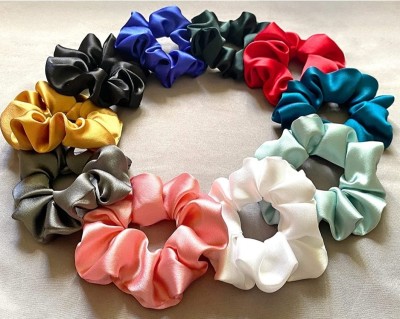 AFSANA ENTERPRISES Satin silk scrunchies for girls and women pack of 10pcs Rubber Band(Silver, Purple, Brown, Beige, Turquoise, Yellow, Red, Green, Grey, Black, Maroon, Blue)