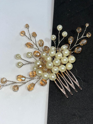 kerav Wedding Hair Clip Comb Bridal Headpiece Accessories Flower Pearl Hair Side Comb Hair Accessory Set(Gold, White)