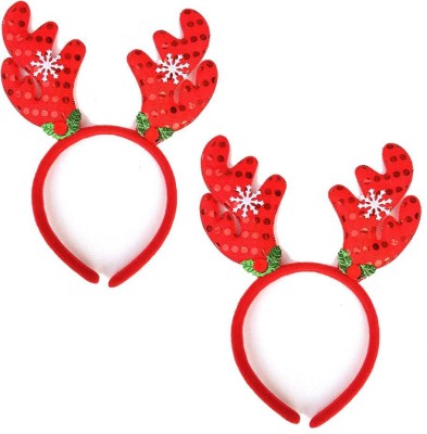 AL ATASH Red Christmas Reindeer Antlers Headband with Bells, Head Hoop for Parties Hair Band(Red)