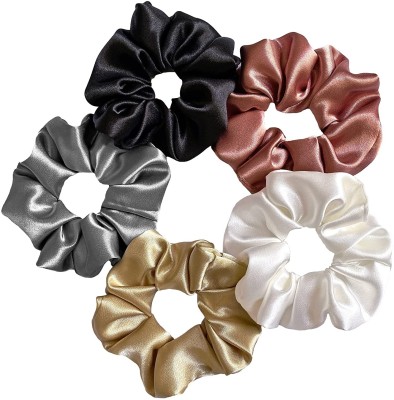 LIGENCY Silk Satin Hair Scrunchies Elastic Ties Bands for Women and Girls Pack of 5 Rubber Band(Black, White, Gold, Grey, Bronze)