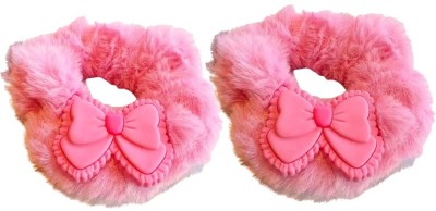 DCELLA Faux Fur with Butterfly Stickers Elastic Furry Fluffy Hair Bands, Pack of 2 Head Band(Pink)