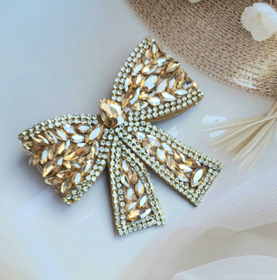 Dreamish Hair Accessories Fancy & Stylish Hand Embriodery Hair Bow Accessories Women & Girls. B Hair Clip(Gold)