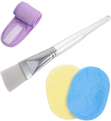 avnish 1Pc Face Pack Brush with 2Pc Face Cleaning Sponge and Facial Headband Combo Set(Pack of 4)