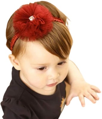 Ziory 1pc Maroon Big Flower with Crystal studded headband for Baby Girl (6-12months) Head Band(Maroon)