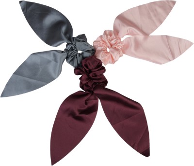 RHYNISH Girls Satin Silk Leaf Scarf Scrunchies Rubber Band(Grey, Pink, Maroon)