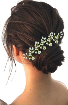 VANITY GLAM Metal Comb Flower Fancy Bridal Hair Clip/Side Hair Clip(White, Gold)